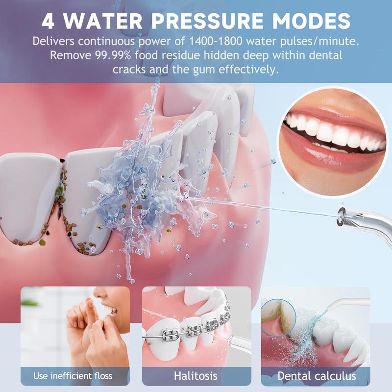 Water Flosser, Oral Irrigator Electric Oral Teeth Braces Cleaning Water Floss Pick Cordless Tooth Cleaner Tool Kit Portable Travel Rechargeable Ipx7 Waterproof (Black White)