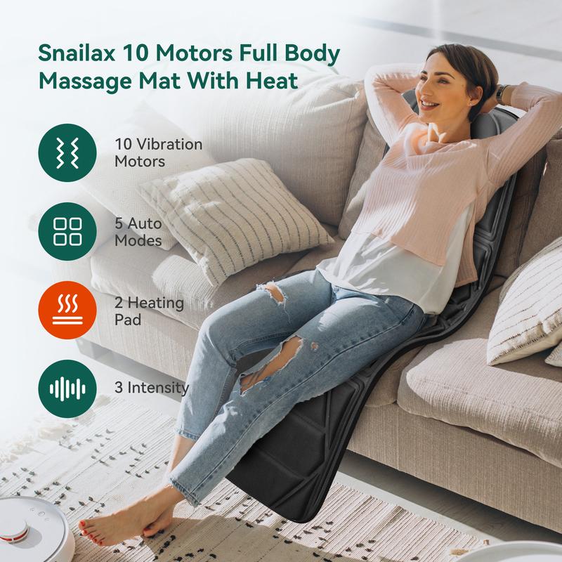 Snailax Full Body Massage Mat,Vibrating Massage mat with heat,Full Body Massager,2 Heating Pads, 10 Vibration Motors