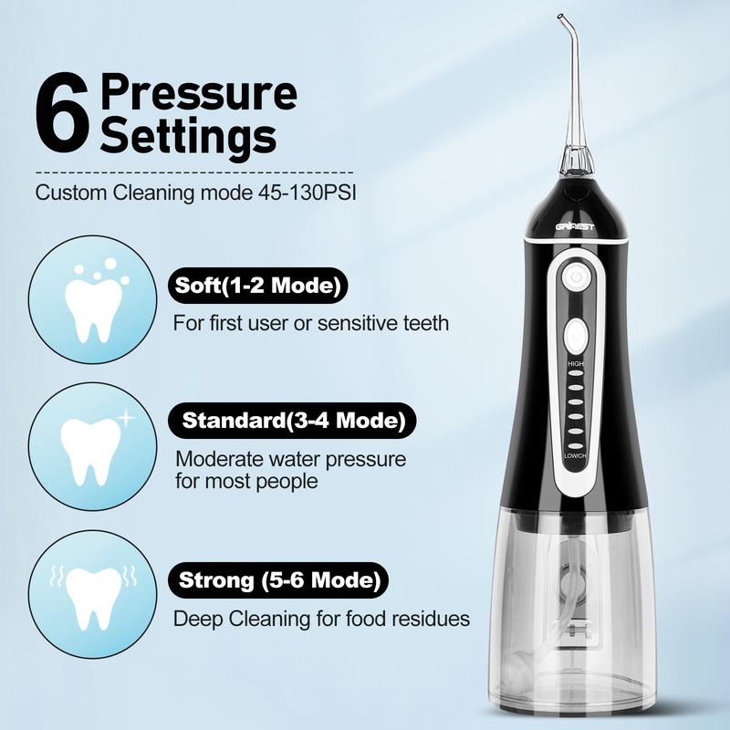 Grinest Water Dental Flosser Pick for Teeth, Cordless Water Dental pik Teeth Cleaner 7 Modes Rechargeable Oral Irrigator Portable IPX7 Waterproof Tooth flossing Cleaning for Home Travel