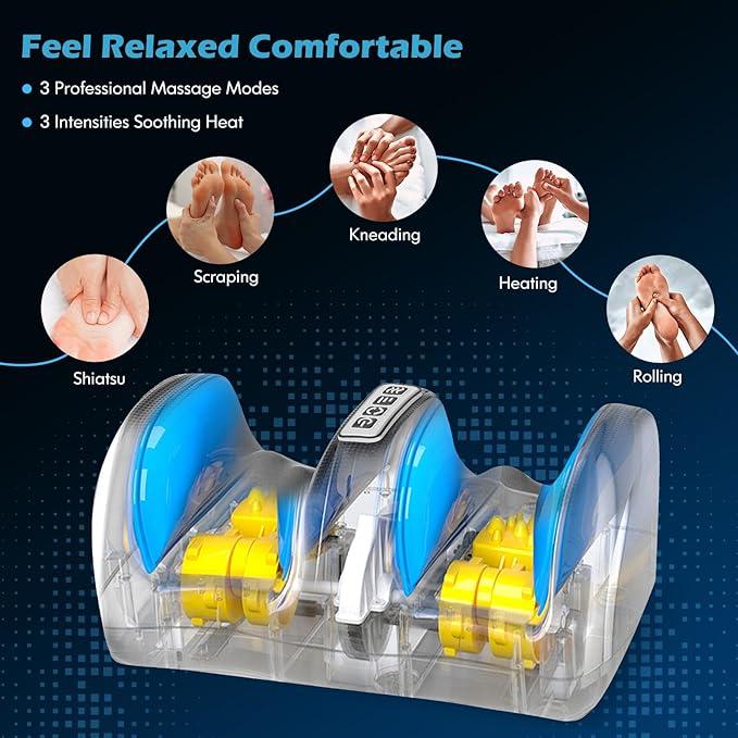 Foot and Calf Massager with Heat, Shiatsu Electric Kneading Foot Massager Machine for Plantar Fasciitis, Pain Relief, Promotes Blood Circulation