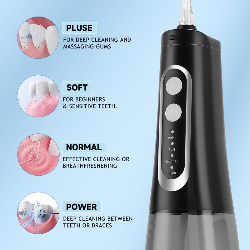 Water Flosser, Oral Irrigator Electric Oral Teeth Braces Cleaning Water Floss Pick Cordless Tooth Cleaner Tool Kit Portable Travel Rechargeable Ipx7 Waterproof (Black White)