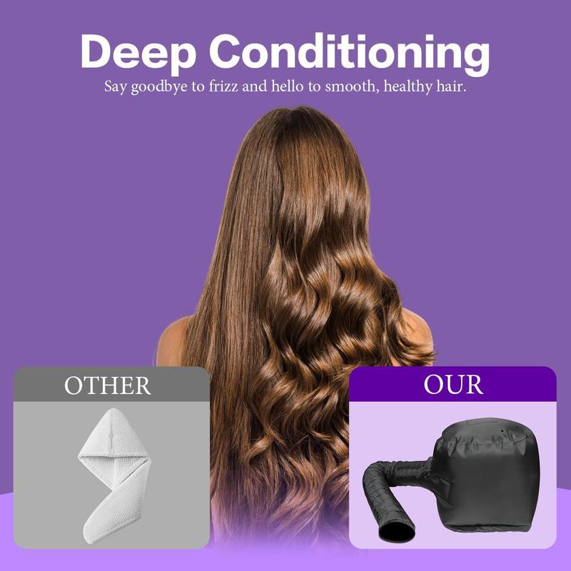 Hooded Hair Dryer Bonnet - Fast-Drying Bonnet Hair Dryer for Natural Hair, Deep Conditioning, Styling, & Curl Enhancing - Adjustable Fit, Heat Distribution, Portable & Lightweight for Travel(Black)