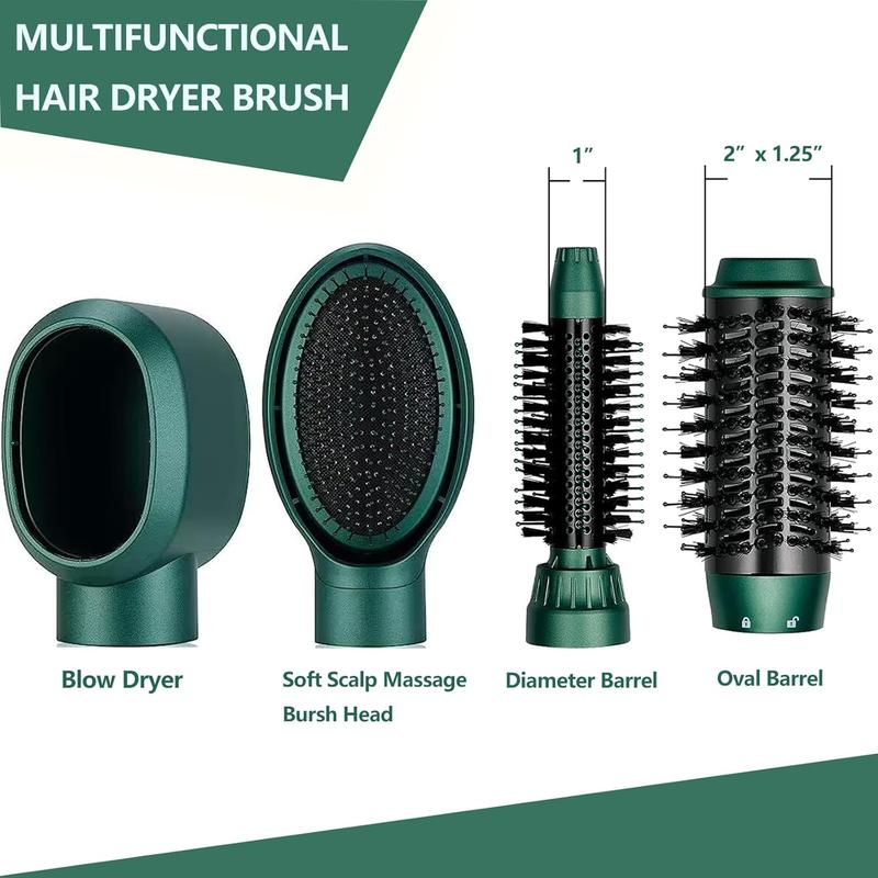 Retro Green Ceramic Hair Dryer and Brush Set, 4-in-1, Lightweight, Safe, and Quiet