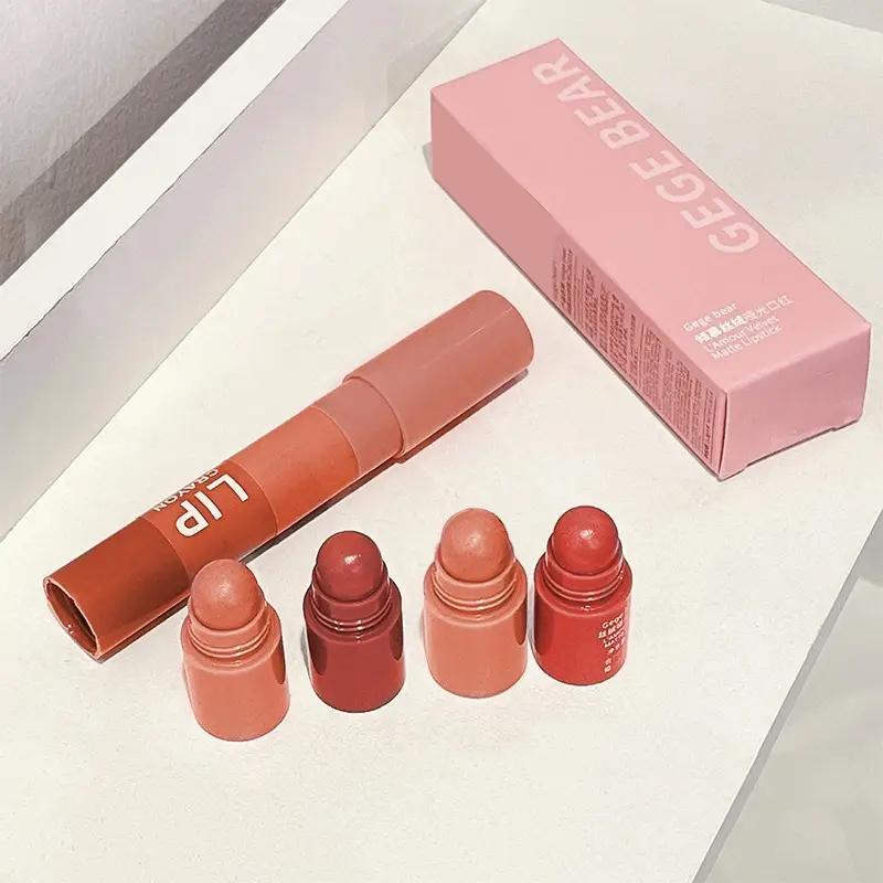 4-color Matte Lipstick, 4 in 1 Moisturizing Tinted Lip Balm, Velvet Matte Finish Liquid Lip Gloss Matte Liquid Lipstick, Girls & Women Lip Cosmetic