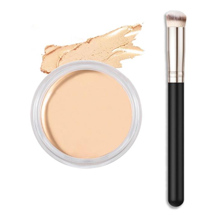 Cream Pot Concealer Full Coverage Set, Conceal Brighten Dark Circles ,under Eye Brightener Color Correcting Concealer ,Waterproof Foundation Palette with Brush corrector de ojeras Vegan Makeup,01