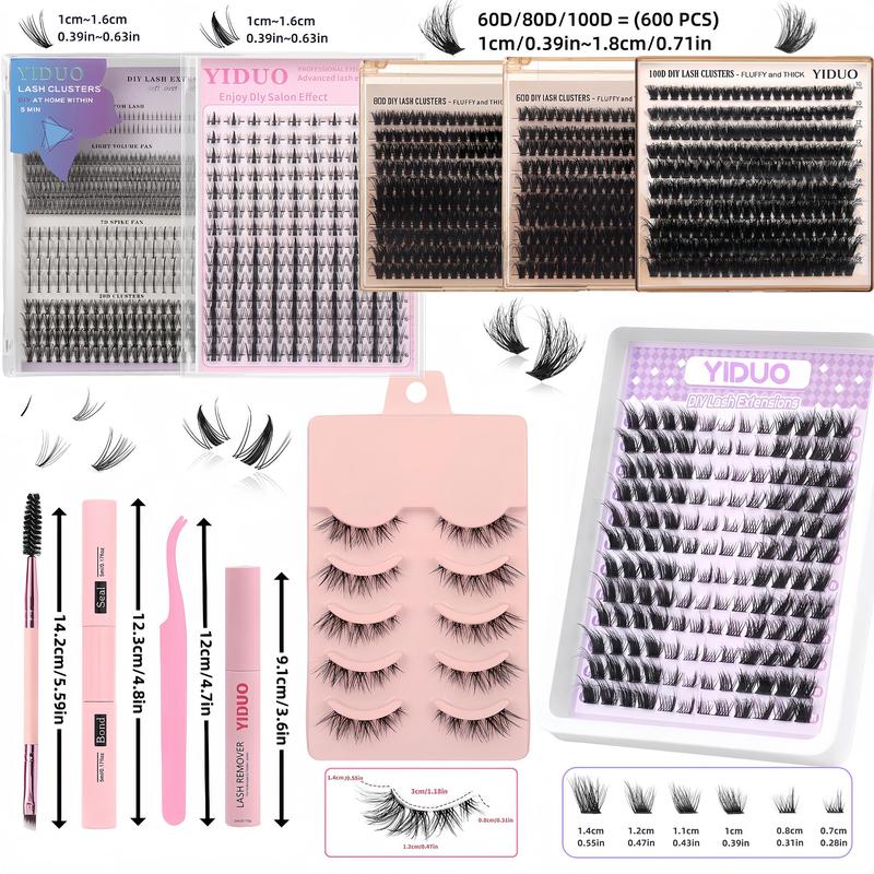 Fluffy False Eyelashes Extension Kit, Individual False Eyelashes with Glue & Tweezers & Brush & Glue Remover, Eye Makeup Enhancement False Eyelashes for Women and Girls, Eyelash Glue Extension, Christmas Gift, Eyelash Extensions