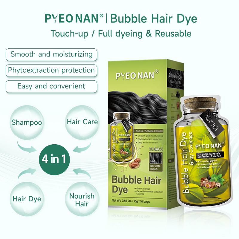 PYEONAN Bubble Hair Dye with Natural Plant Extracts, Unisex Hair Coloring Black or Brown 2-in-1 for Gray Coverage, 10 Bags Hair Color 5.6 Oz. 160g