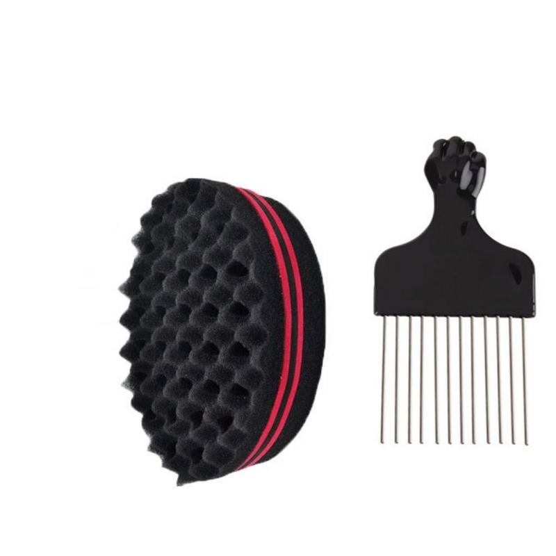 Heatless Hairdressing Tool Including 1 Sponge Brush & 1 Steel Needle Comb for Afro Curl Hair Twist Haircare Hairdressing Tool, Mens Products