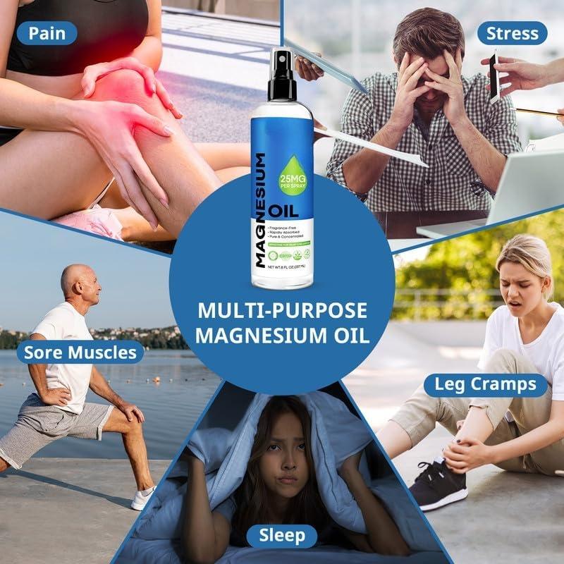 Pure Magnesium Oil Spray - Big 8 fl oz Topical Magnesium Chloride for ,   Magnesium Spray from Ancient Zechstein Seven Seabed Minerals