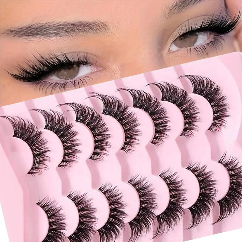 Natural False Eyelashes, 7 Pairs Wispy Cat Eye Faux Cluster Lashes, Volumized False Eyelashes for Women and Girls Eye Makeup Enhancement