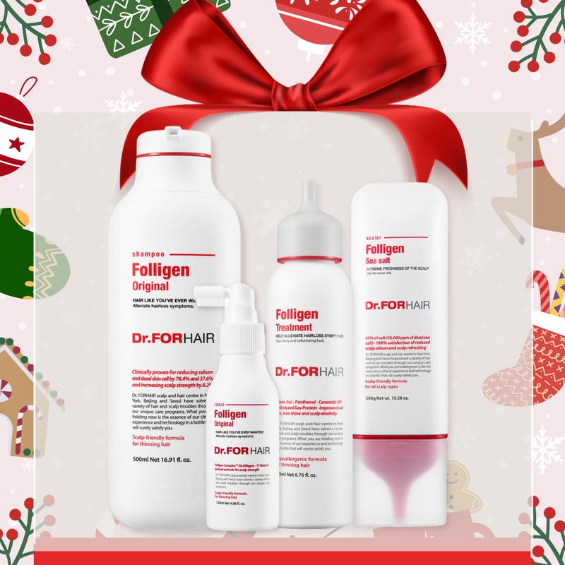 [Holiday Edition] Dr.FORHAIR Set of Folligen Original Shampoo + Folligen Treatment + Sea Salt Scaler + Folligen Tonic