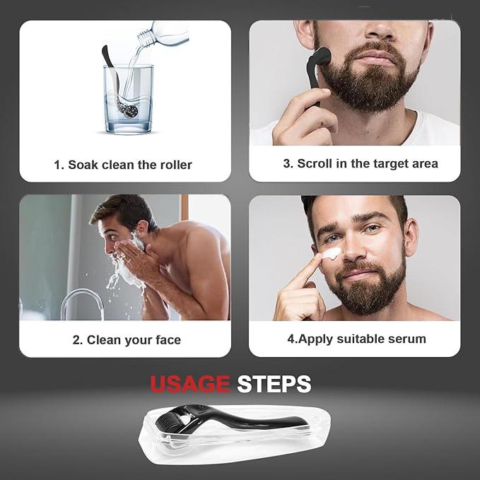 Derma Roller – Handheld Beard Roller, Portable Micro Needle Tool for Face, Beard, Body, and Scalp Care