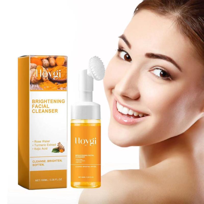 Hoygi   Official  product   NEW - Hoygi Turmeric + Kojic Acid Foaming Facial Cleanser + Silicone Brush Cleansing Skincare Flower Brightening