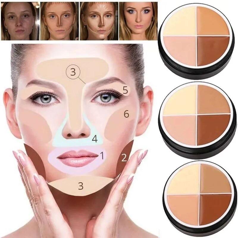 4 Colors Makeup Concealer Palette Waterproof Moisturizing Face Contour Bronzer Make Up Face Foundation Cream Concealer Flawless Case Compact Smooth Moisturizer Lightweight Sensitive Blend Cosmetic Moisture Hydrate