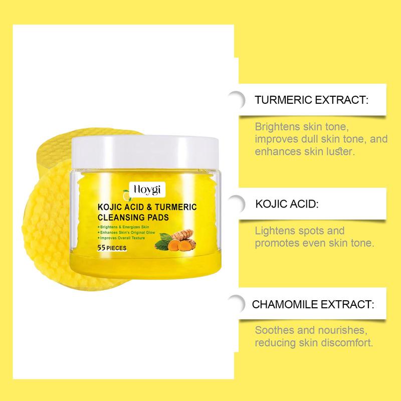 Kojic Acid & Turmeric Cleansing Pads, 55pcs box Exfoliating Pads, Facial Cleansing Pads for Face, Balance Skin Oil and Water, Skin Care Kits