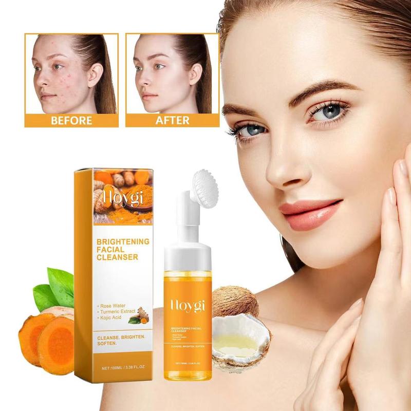 Hoygi   Official  product   NEW - Hoygi Turmeric + Kojic Acid Foaming Facial Cleanser + Silicone Brush Cleansing Skincare Flower Brightening