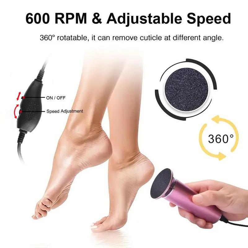 Electric Foot File, 1 Box Professional Electronic Foot File Pedicure Tool, Adjustable Speeds Electric Callus Remover with 60pcs Replacement Sandpaper Disk, Gift Set