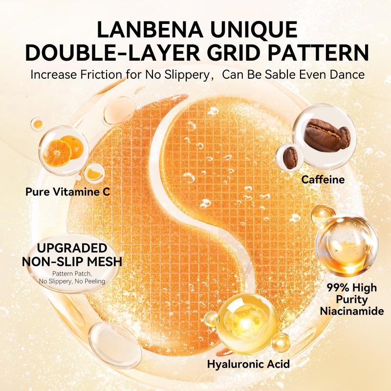 LANBENA Vitamin C Under Eye Patches for Dark Circles and Puffy Eyes, Cooling Eye Masks for Eye Bags, Fine Lines & Wrinkles Reduce, Anti-Aging, with Niacinamide Hydra-Gel Collagen-30 Pairs