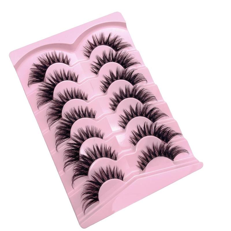 Natural False Eyelashes, 7 Pairs Wispy Cat Eye Faux Cluster Lashes, Volumized False Eyelashes for Women and Girls Eye Makeup Enhancement