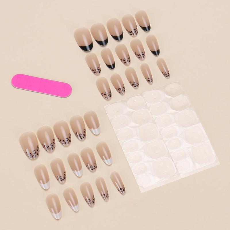 Leopard Pattern Fake Nail, 30pcs set Short Almond Press on Nails for Women & Girls DIY Nail Art, Elegant Stick on Nails Kit