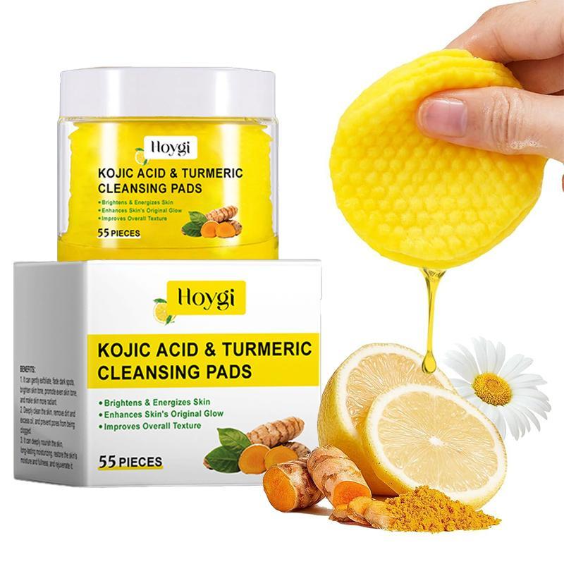 Kojic Acid & Turmeric Cleansing Pads, 55pcs box Exfoliating Pads, Facial Cleansing Pads for Face, Balance Skin Oil and Water, Skin Care Kits