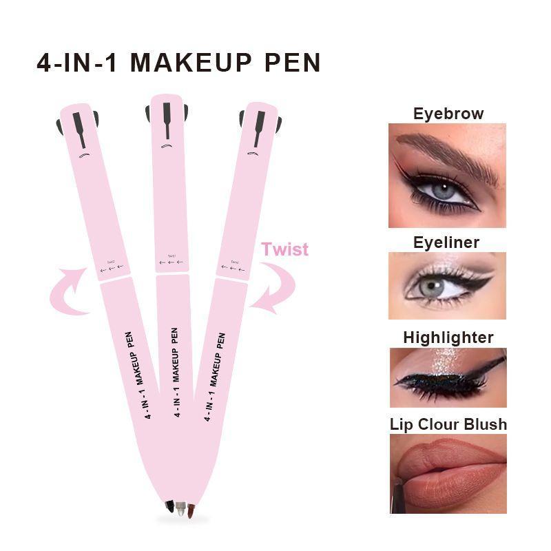 4 in 1 Makeup Pen, 4 Colors Glossy Finish Makeup Pen for Eyeliner Eyebrow Lip, Multi-use Makeup Products for Women & Girls