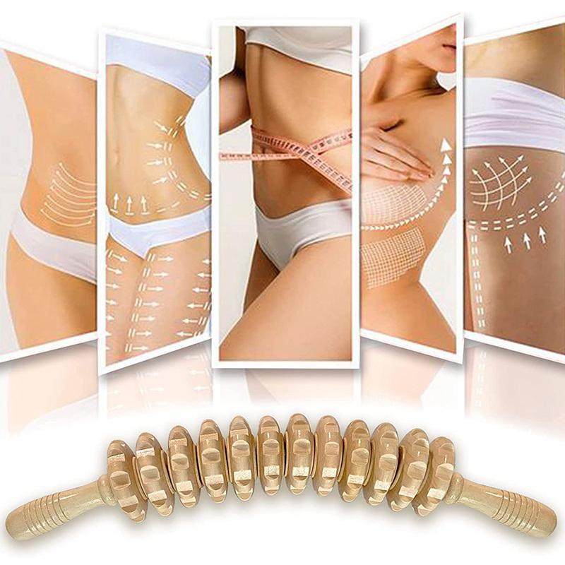 Wooden Curved Massager, Handheld Roller Stick, Trigger Point Manual Body Massage Tool for Fascia Cellulite Muscle