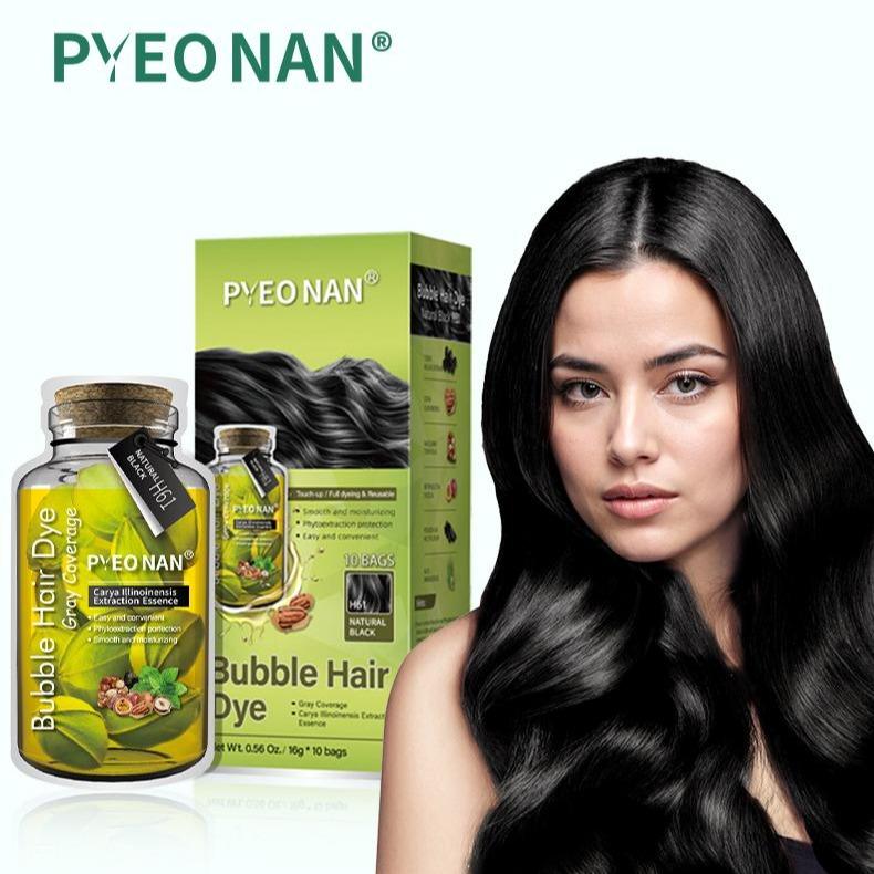 PYEONAN Bubble Hair Dye with Natural Plant Extracts, Unisex Hair Coloring Black or Brown 2-in-1 for Gray Coverage, 10 Bags Hair Color 5.6 Oz. 160g