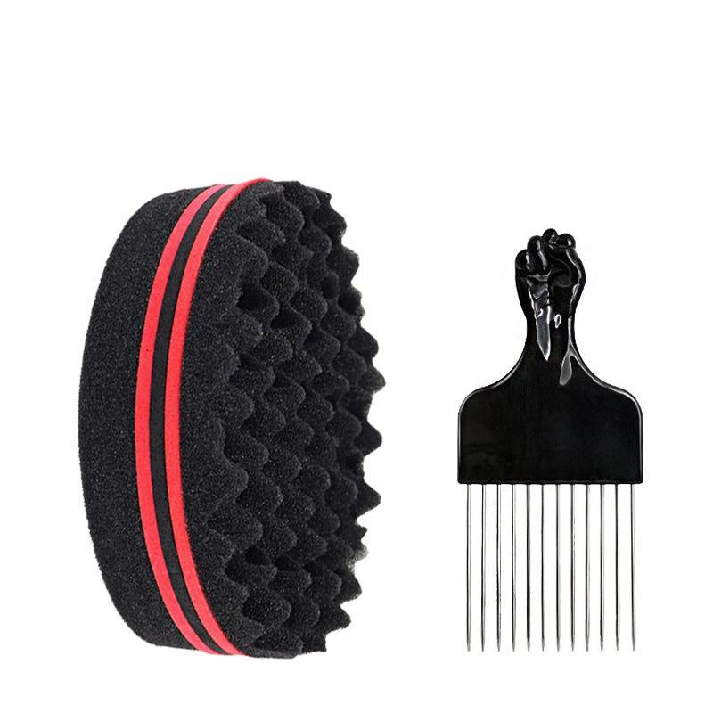 Heatless Hairdressing Tool Including 1 Sponge Brush & 1 Steel Needle Comb for Afro Curl Hair Twist Haircare Hairdressing Tool, Mens Products