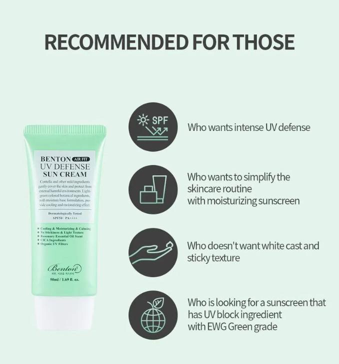 [Benton] Air Fit UV defense Sun Cream SPF50+ PA++++ 50ml, Centella Asiatica And Panthenol Moisturize And Soothe Skin, Hydrate And Nourish skin,  Strong UV Blocking