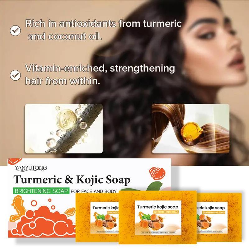 Turmeric Kojic Brightening Soap, 3 Counts set Deep Cleansing Body Soap, Moisturizing Body Wash Soap for Face & Body, Skin Care Product