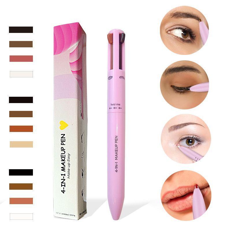 4 in 1 Makeup Pen, 4 Colors Glossy Finish Makeup Pen for Eyeliner Eyebrow Lip, Multi-use Makeup Products for Women & Girls