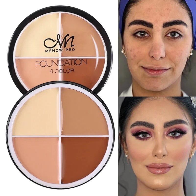 4 Colors Makeup Concealer Palette Waterproof Moisturizing Face Contour Bronzer Make Up Face Foundation Cream Concealer Flawless Case Compact Smooth Moisturizer Lightweight Sensitive Blend Cosmetic Moisture Hydrate