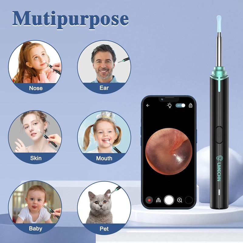 Ear Wax Removal Ear Cleaner with 1920P HD Ear Camera and Light Ear Wax Removal Kit with 7 Pcs Ear Pick Set Ear Cleaning Kit with 8 Silicone Ear Spoons 1920P HD Ear Camera Otoscope for iOS & Android (Black)