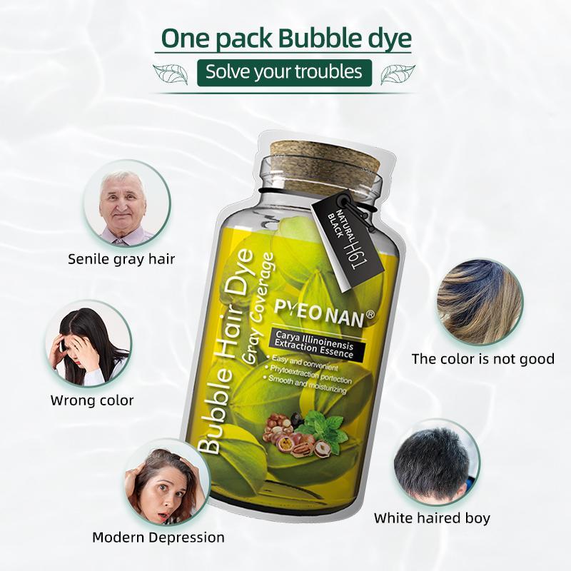 PYEONAN Bubble Hair Dye with Natural Plant Extracts, Unisex Hair Coloring Black or Brown 2-in-1 for Gray Coverage, 10 Bags Hair Color 5.6 Oz. 160g