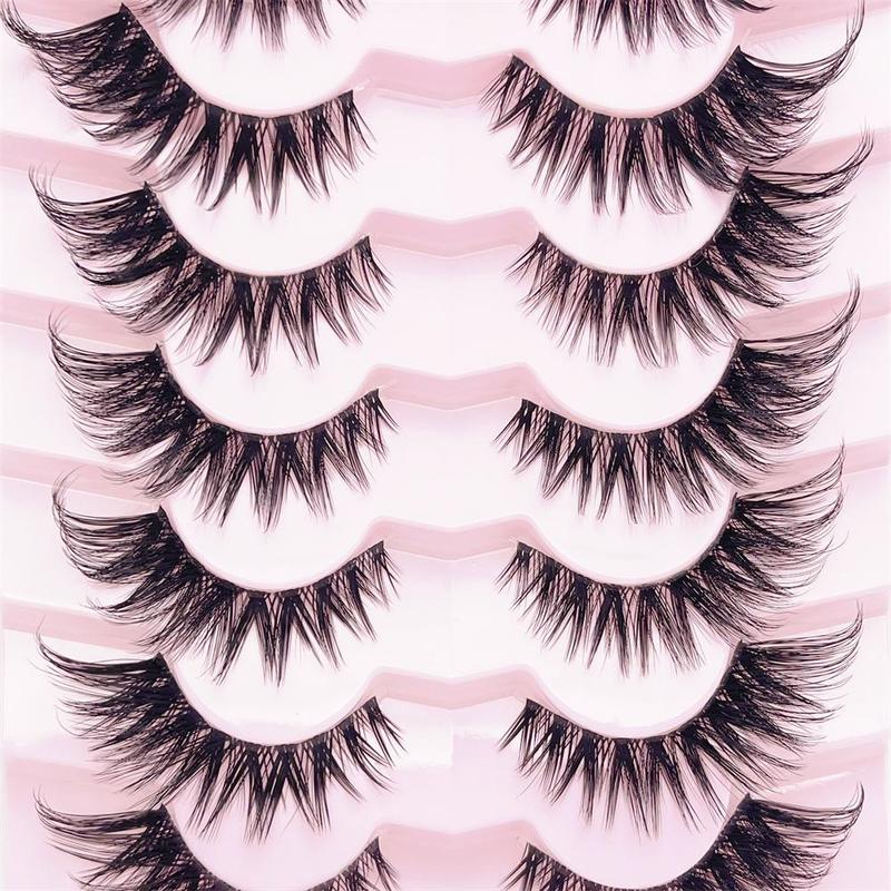 Natural False Eyelashes, 7 Pairs Wispy Cat Eye Faux Cluster Lashes, Volumized False Eyelashes for Women and Girls Eye Makeup Enhancement