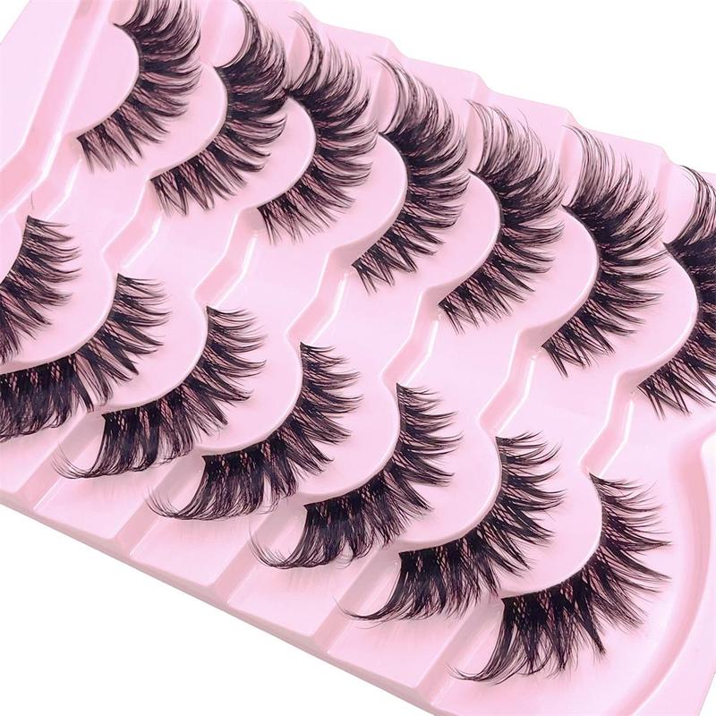 Natural False Eyelashes, 7 Pairs Wispy Cat Eye Faux Cluster Lashes, Volumized False Eyelashes for Women and Girls Eye Makeup Enhancement