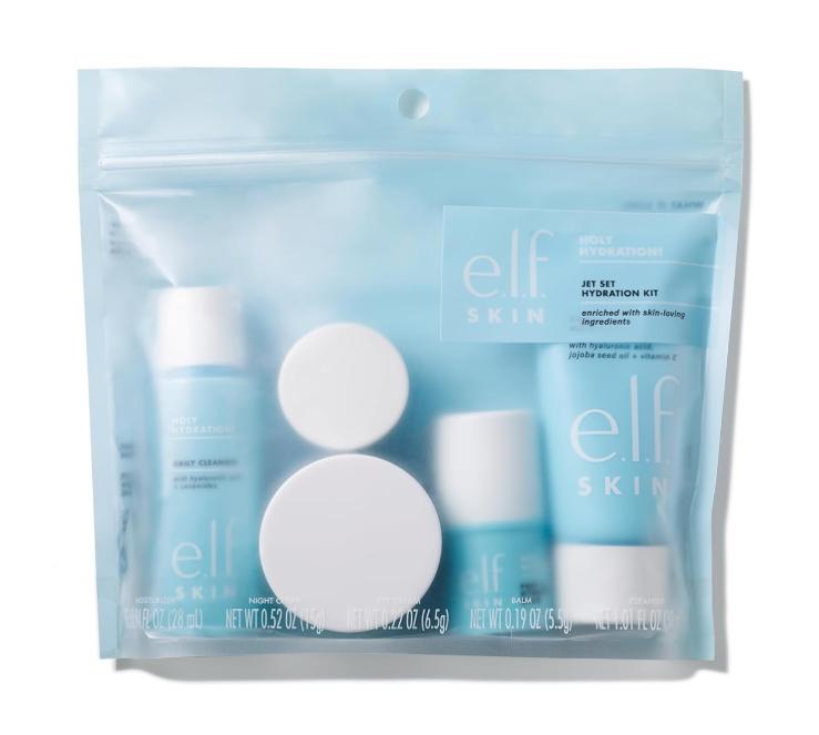 e.l.f. Jet Set Hydration Kit: Travel-Friendly Skincare Set with Cleanser, Balm, Moisturizer, Eye Cream & Night Cream, Vegan & Cruelty-Free