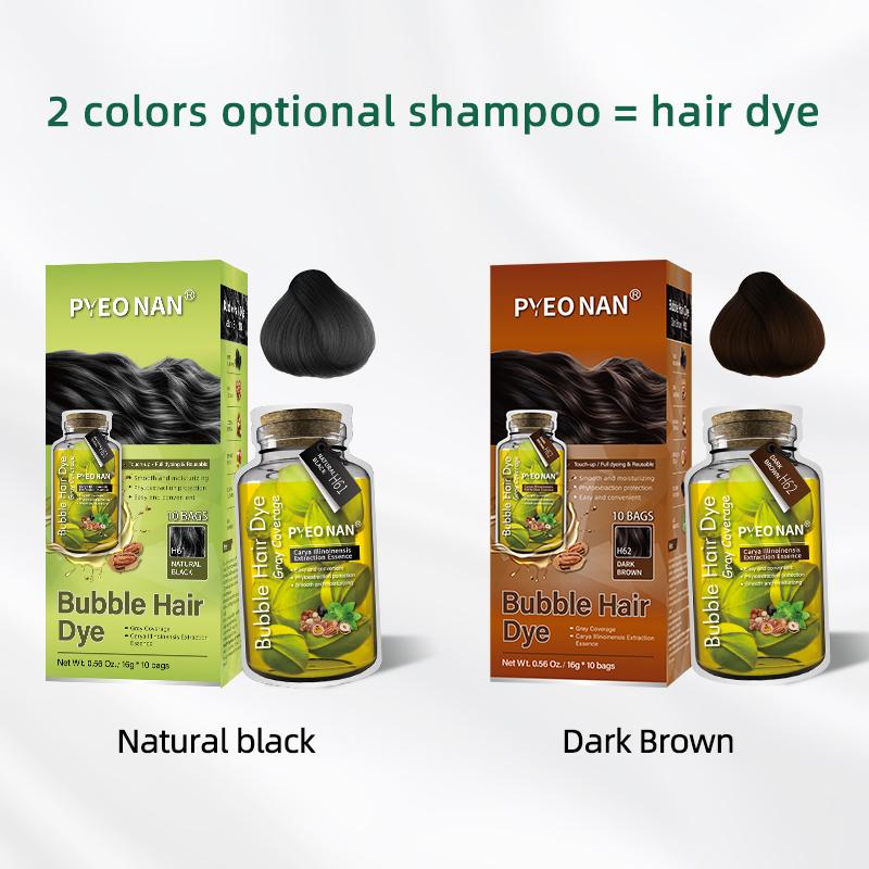 PYEONAN Bubble Hair Dye with Natural Plant Extracts, Unisex Hair Coloring Black or Brown 2-in-1 for Gray Coverage, 10 Bags Hair Color 5.6 Oz. 160g