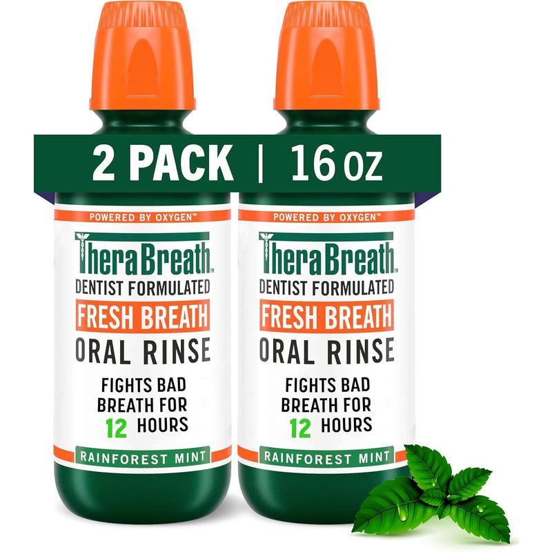 TheraBreath Fresh Breath Mouthwash, Rainforest Mint, Alcohol-Free, 16 Fl Oz (2-Pack)