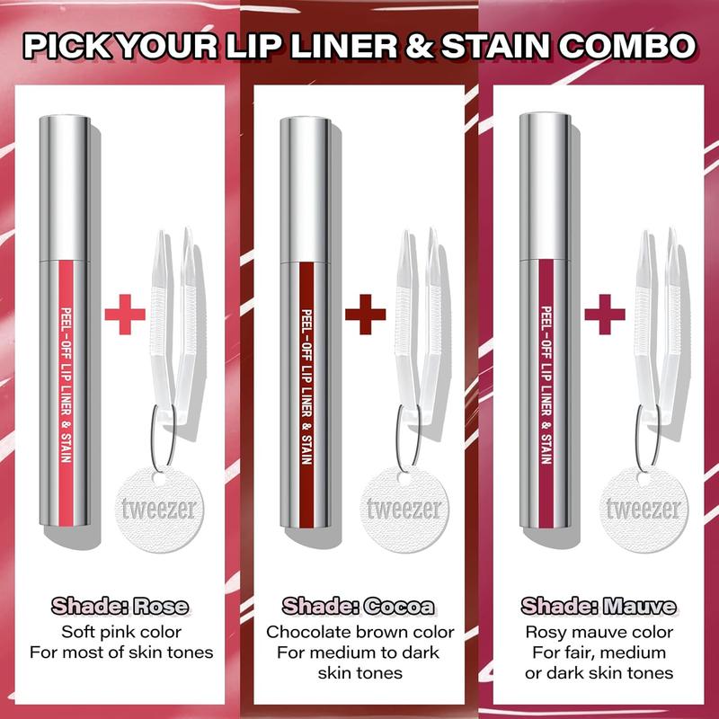 Peel Off Lip Liner Stain, Long Wear Tattoo Lip Liner with Tweezer, Peel Off Lip Stain with Matte Finish, Long Lasting, Waterproof, Transfer-proof, Highly Pigmented Color (Mauve)