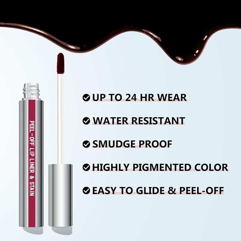 Peel Off Lip Liner Stain, Long Wear Tattoo Lip Liner with Tweezer, Peel Off Lip Stain with Matte Finish, Long Lasting, Waterproof, Transfer-proof, Highly Pigmented Color (Mauve)