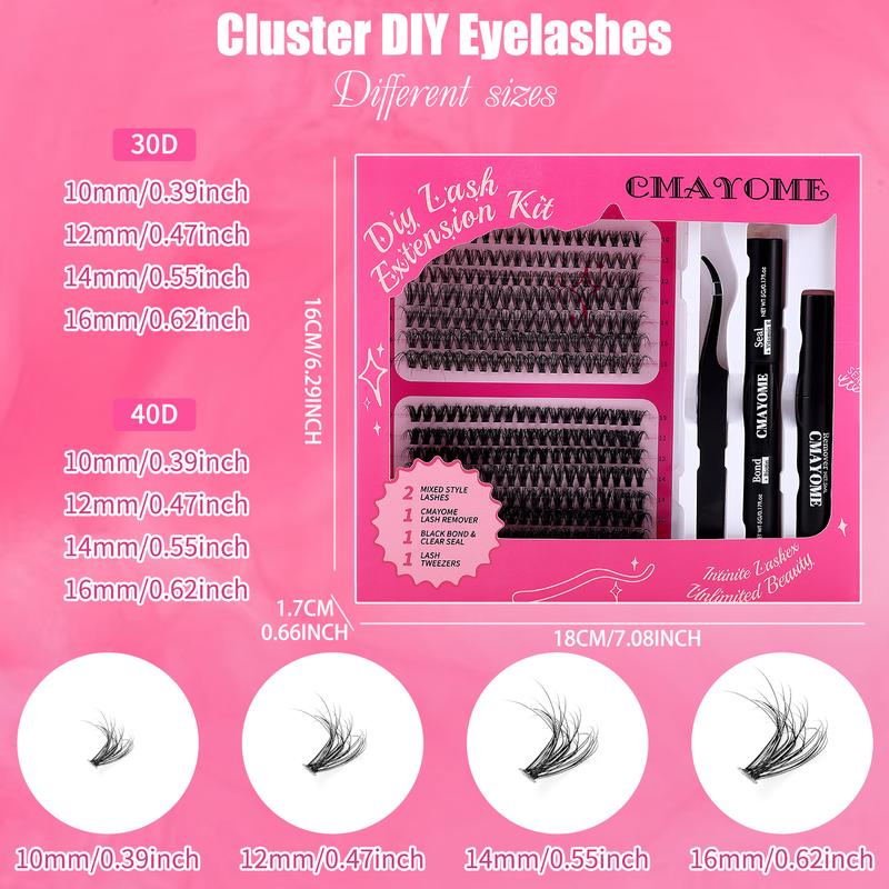 CMAYOME DIY Eyelash Extension Kit 10-16mm 30-40D Waterproof Long-lasting With Eyelash Glue& Eyelash Remover& Brush& Tweezers For Girl Makeup