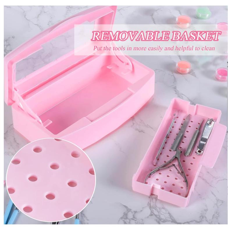 Sterilizer for Nail Tools, BUCICE Sterilization Tray for Tweezers, Nail Supplies, Hair Salon, Nail Tech Must Haves, Pink Manicure Nail Art