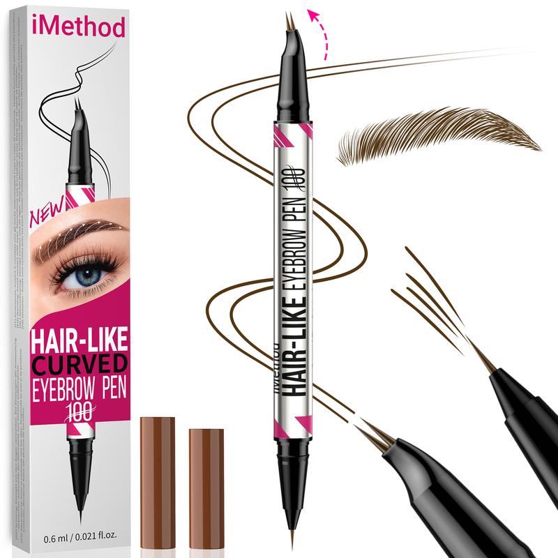 iMethod Curved Eyebrow Pen - Microblading Eyebrow Pencil, Brow Pencil 2-in-1 Dual-Ended Eyebrow Pen with Micro-Fork-Tip Applicator and Precise Brush-Tip Create Natural-Looking Brows, Stay on All Day