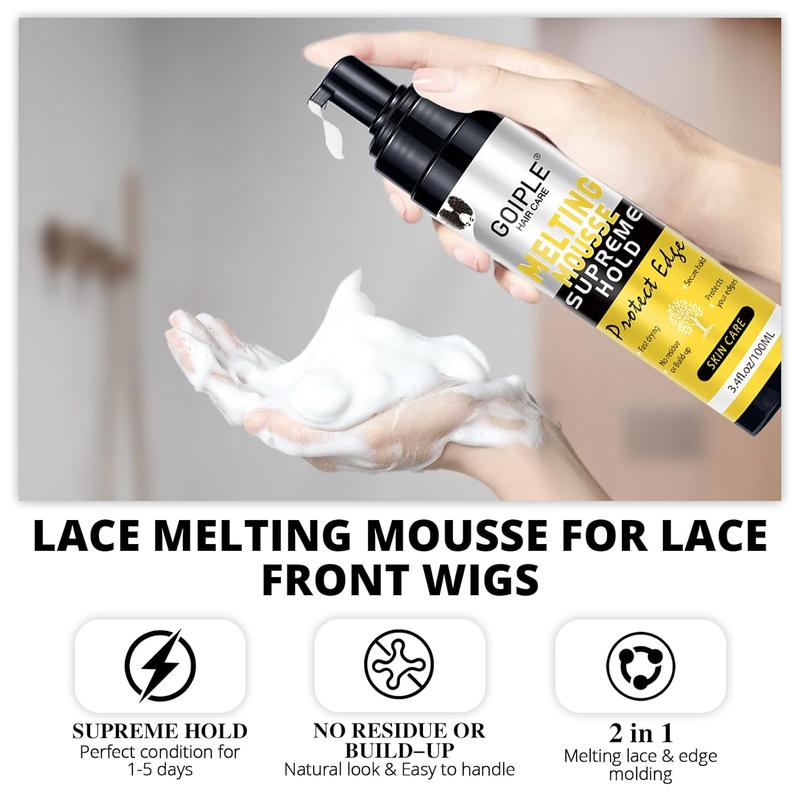 Lace Melting and Holding Mousse Glue-Less Hair Adhesive for Wigs, Wig Glue Lace Melting Spray Lace Melt Mousse for Closure Wigs Extensions, Wig Melting Mousse  Hold for Wig Hair Wig Install Kit