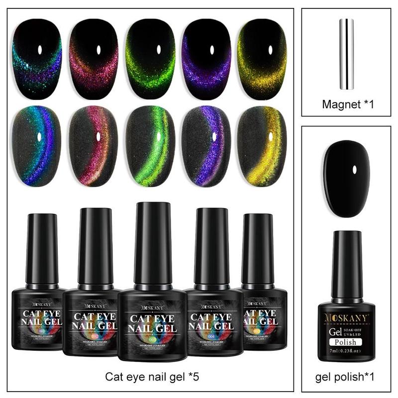 Cat's Eye  Look Gel Nail Polish Set, 6 Counts Soaking Gel Nail Polish with 1 Count Magnet Stick, Professional Nail Art Kit for Women & Girls