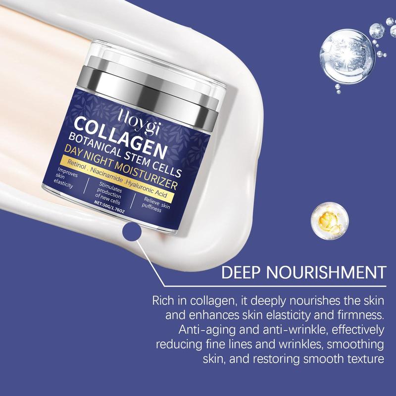 Collagen Day & Night Face Cream, 2 Counts set Hydrating Brightening Face Cream, Moisturizing Skin Care Cream, Face Lotion for Women & Men