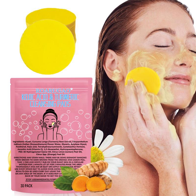 [60Pieces 60%off] ROARUGAO Turmeric Cleansing Exfoliating Pads Facial Cleansing  Skincare Comfort Turmeric & Ginger Cleansing Pads, 30pcs  Bags Exfoliating Skin Care Pad, Deep Cleansing Facial Skin Care Product for Women & Men