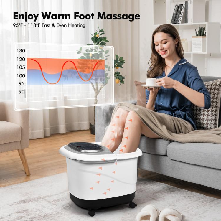 Costway - Foot Spa Bath Massager w Heat, Water Shower Adjustable in Angles, Motorized Shiatsu Massage Balls & 2 Maize Rollers, Time & Temper Control, LED Display, Home Pedicure Foot Bath Tub